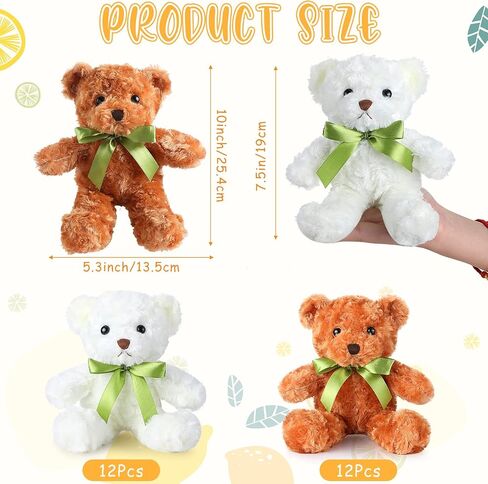 HyDren 24 Pcs Bear Bulk Plush Stuffed Animals 10 Inch Cute Soft Stuffed Bear with Green Bow for Baby Shower Birthday Gift Party (Light Brown, White) in Saudi Arabia