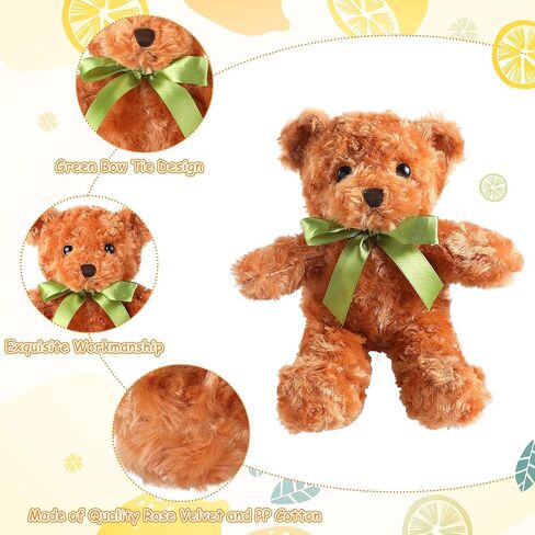 HyDren 24 Pcs Bear Bulk Plush Stuffed Animals 10 Inch Cute Soft Stuffed Bear with Green Bow for Baby Shower Birthday Gift Party (Light Brown, White) in Saudi Arabia