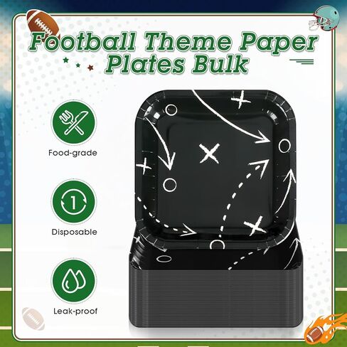 100 Pcs Football Dessert Plates Bulk 7 Inch Football Paper Plate Disposable Football Party Plate Square Football Dessert Plate for Game Day Birthday Baby Shower Home Decor Supplies (Game Day) in Saudi Arabia