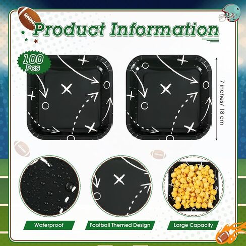 100 Pcs Football Dessert Plates Bulk 7 Inch Football Paper Plate Disposable Football Party Plate Square Football Dessert Plate for Game Day Birthday Baby Shower Home Decor Supplies (Game Day) in Kuwait