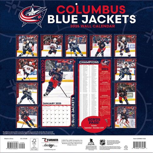 TURNER SPORTS Columbus Blue Jackets 2025 12x12 Team Wall Calendar (25998011938) in Kuwait