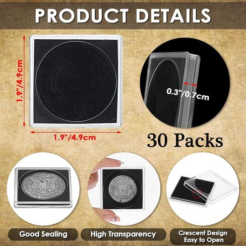 Hipiwe 30pcs Clear Coin Collection With With Sponges ، Coin Coin Spild Silver Dollar Contrection for Atmults ، Coin Coin Coin Dollar Supplies (17.5mm-40mm) in Kuwait
