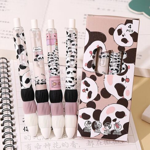 4 Pcs Cute Retractable Pens Cartoon Gel Pens Pens Soft Grip Pens 0.5mm Black Ink Pen Panda Pens Kawaii Office School Pens Supplies for Girls Boys Women Men (4Pcs Panda) in Saudi Arabia