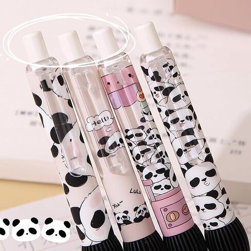4 Pcs Cute Retractable Pens Cartoon Gel Pens Pens Soft Grip Pens 0.5mm Black Ink Pen Panda Pens Kawaii Office School Pens Supplies for Girls Boys Women Men (4Pcs Panda) in Saudi Arabia