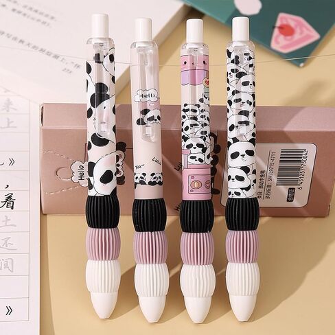 4 Pcs Cute Retractable Pens Cartoon Gel Pens Pens Soft Grip Pens 0.5mm Black Ink Pen Panda Pens Kawaii Office School Pens Supplies for Girls Boys Women Men (4Pcs Panda) in Saudi Arabia