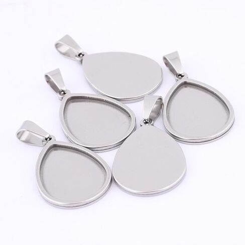 10pcs 18x25mm Teardrop Cabochon Pendant Base Setting Trays Stainless Steel Diy Bezel Blanks For Necklace Jwelry Making (steel color) in Saudi Arabia