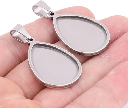 10pcs 18x25mm Teardrop Cabochon Pendant Base Setting Trays Stainless Steel Diy Bezel Blanks For Necklace Jwelry Making (steel color) in Saudi Arabia
