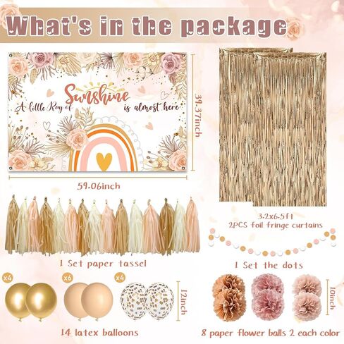 Boho Baby Shower Decorations for Girl A Little Ray of Sunshine Daisy Boho Backdrop Blush Pink Balloons Dusty Rose Paper PomPoms Champagne Fringe Curtain for Boho Rainbow Birthday Baby Shower Decor in Kuwait