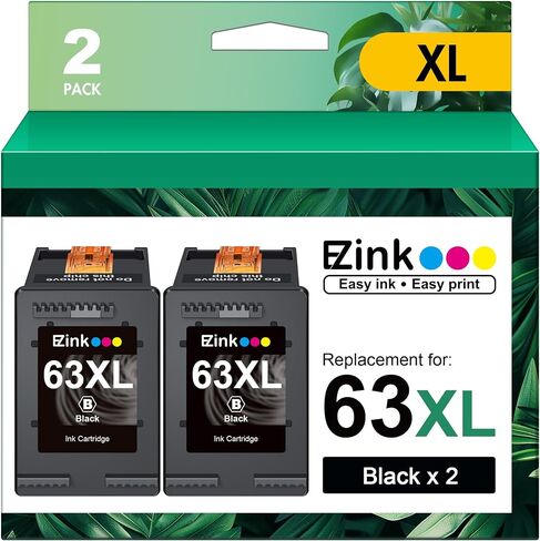 E-Z Ink Remanufactured Ink Replacement for HP Ink 63 63XL Black High-Yield Ink Cartridge to Use with HP OfficeJet 3830 4650 4655 5255 5258 5200 Envy 4520 4512 DeskJet 1112 2130 3630 Printer (2 Black) in Saudi Arabia