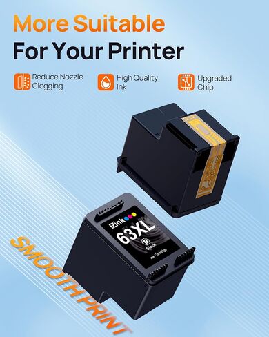 E-Z Ink Remanufactured Ink Replacement for HP Ink 63 63XL Black High-Yield Ink Cartridge to Use with HP OfficeJet 3830 4650 4655 5255 5258 5200 Envy 4520 4512 DeskJet 1112 2130 3630 Printer (2 Black) in Saudi Arabia