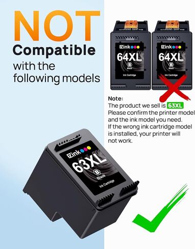 E-Z Ink Remanufactured Ink Replacement for HP Ink 63 63XL Black High-Yield Ink Cartridge to Use with HP OfficeJet 3830 4650 4655 5255 5258 5200 Envy 4520 4512 DeskJet 1112 2130 3630 Printer (2 Black) in Saudi Arabia