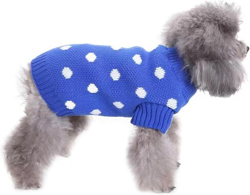 Small Dog Sweater - Warm Winter Knitted Dot Puppy Sweater Classic Knitwear Turtleneck Thick Warm Dog Clothes for Small Pet Cat boy Girl Dog Holiday Christmas Clothes in Saudi Arabia