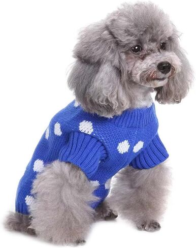 Small Dog Sweater - Warm Winter Knitted Dot Puppy Sweater Classic Knitwear Turtleneck Thick Warm Dog Clothes for Small Pet Cat boy Girl Dog Holiday Christmas Clothes in Saudi Arabia