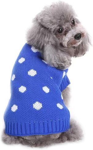 Small Dog Sweater - Warm Winter Knitted Dot Puppy Sweater Classic Knitwear Turtleneck Thick Warm Dog Clothes for Small Pet Cat boy Girl Dog Holiday Christmas Clothes in Saudi Arabia