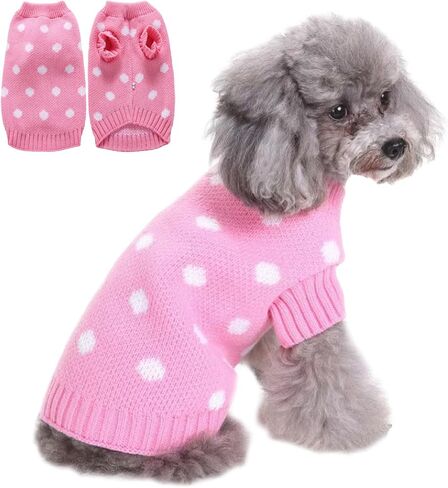 Small Dog Sweater - Warm Winter Knitted Dot Puppy Sweater Classic Knitwear Turtleneck Thick Warm Dog Clothes for Small Pet Cat boy Girl Dog Holiday Christmas Clothes in Saudi Arabia