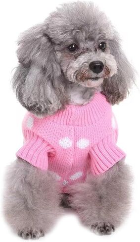 Small Dog Sweater - Warm Winter Knitted Dot Puppy Sweater Classic Knitwear Turtleneck Thick Warm Dog Clothes for Small Pet Cat boy Girl Dog Holiday Christmas Clothes in Saudi Arabia