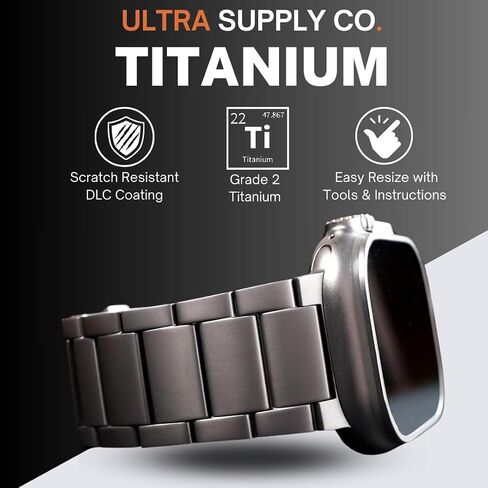 Ultra 2 Titanium Band with Magnet Buckle and DLC (Diamond Like Carbon) Compatible with Apple Watch Ultra 2 and Ultra 1 49mm Titanium Bracelet (BLACK) in Kuwait