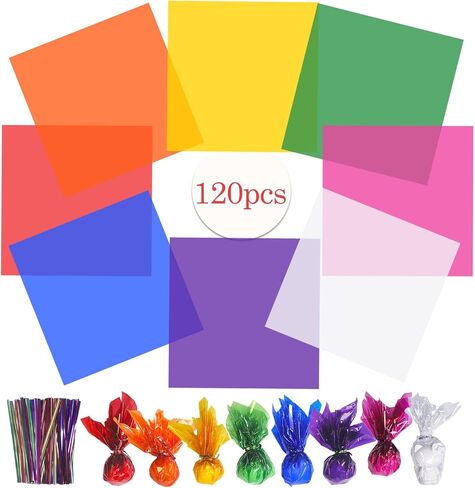 joaoxoko Cellophane Wrap,14 x 14 Inch Colored Cellophane Sheets for DIY Arts Crafts Gifts Treats Candy Wrapping,DIY Arts Crafts Decoration,7 Colors Cellophane Wrap forGift Baskets in Saudi Arabia