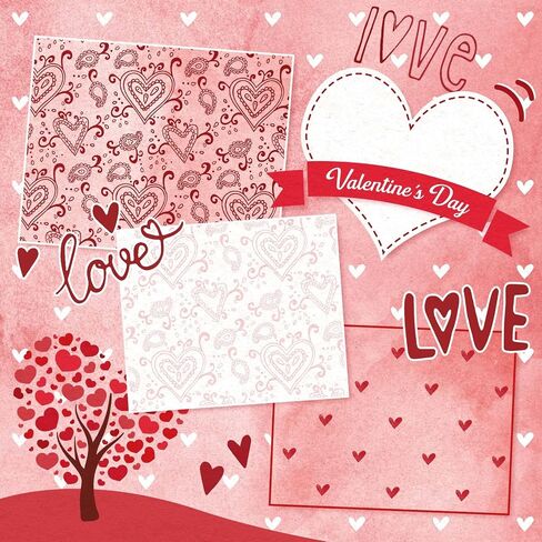 Whaline 24 Sheets Pattern Pattern Paper 11.8 × 11.8 بوصة مائية القلب Love Scrapbook Paper Paper Red-Side Red Pink Craft Paper Plate Plat in Saudi Arabia