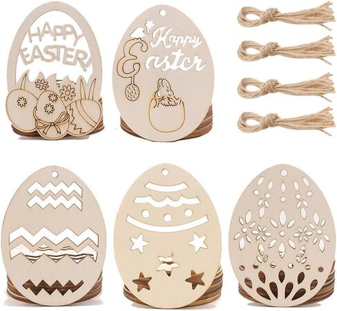 Easter Egg Wooden 40pcs Unfinished Wooden Easter Egg Hanging Ornaments for Easter Party Kids Paint Home Party Decoration Craft Project (Color-A) in Kuwait