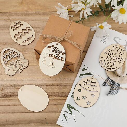 Easter Egg Wooden 40pcs Unfinished Wooden Easter Egg Hanging Ornaments for Easter Party Kids Paint Home Party Decoration Craft Project (Color-A) in Kuwait