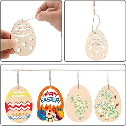 Easter Egg Wooden 40pcs Unfinished Wooden Easter Egg Hanging Ornaments for Easter Party Kids Paint Home Party Decoration Craft Project (Color-A) in Kuwait