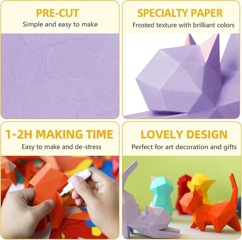 ORIGAMIPLANET 3D Animal Origami Kit for Adults-Yoga Kitten, Origami Paper Craft Fold Art Kits for Beginners, Fun and Easy Animals Papercraft for Kids, DIY Home Decor Cat Craft Gifts in Saudi Arabia