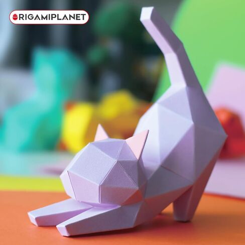 ORIGAMIPLANET 3D Animal Origami Kit for Adults-Yoga Kitten, Origami Paper Craft Fold Art Kits for Beginners, Fun and Easy Animals Papercraft for Kids, DIY Home Decor Cat Craft Gifts in Saudi Arabia