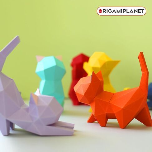 ORIGAMIPLANET 3D Animal Origami Kit for Adults-Yoga Kitten, Origami Paper Craft Fold Art Kits for Beginners, Fun and Easy Animals Papercraft for Kids, DIY Home Decor Cat Craft Gifts in Saudi Arabia