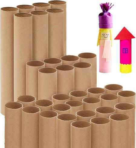 35 PCS أنابيب من الورق المقوى البني للحرف اليدوية ، أنابيب لفائف الحرف اليدوية السميكة لفة ورق التواليت الفارغة للحرف ، لفائف ورق الصياغة DIY للفصول الدراسية والمشاريع الفنية (3 أحجام) in Kuwait