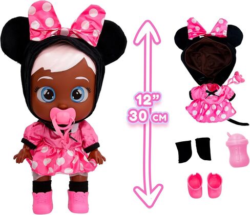 Cry Babies Disney Nurturing Baby Doll Inspired by Minnie Mouse, Dressed Up in The Iconic Pink Dress and Cries Real Tears for Kids Age 18 Months and Up in Saudi Arabia