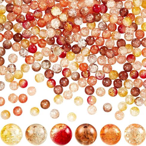 Taiyin 300 Pcs Crackle Glass Beads 8mm Bulk Fall Beads Glass Bracelet Beads 8mm Crackle Glass Beads for Jewelry Making Loose Round Beads 6 Styles for Christmas Tree Thanksgiving Craft(Bright Colors) in Saudi Arabia
