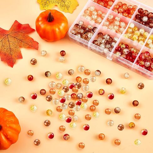 Taiyin 300 Pcs Crackle Glass Beads 8mm Bulk Fall Beads Glass Bracelet Beads 8mm Crackle Glass Beads for Jewelry Making Loose Round Beads 6 Styles for Christmas Tree Thanksgiving Craft(Bright Colors) in Saudi Arabia