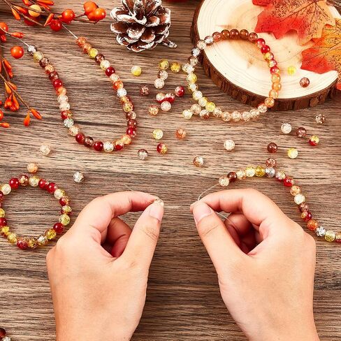 Taiyin 300 Pcs Crackle Glass Beads 8mm Bulk Fall Beads Glass Bracelet Beads 8mm Crackle Glass Beads for Jewelry Making Loose Round Beads 6 Styles for Christmas Tree Thanksgiving Craft(Bright Colors) in Saudi Arabia