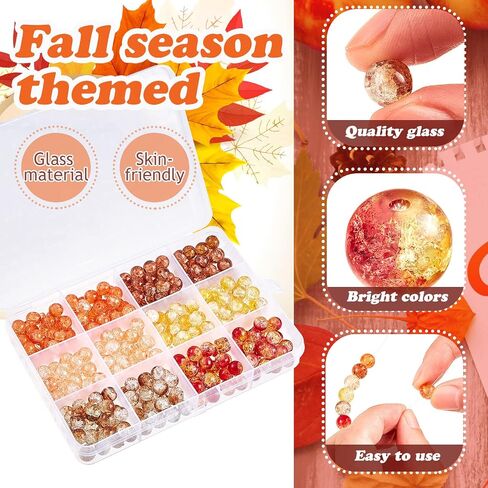 Taiyin 300 Pcs Crackle Glass Beads 8mm Bulk Fall Beads Glass Bracelet Beads 8mm Crackle Glass Beads for Jewelry Making Loose Round Beads 6 Styles for Christmas Tree Thanksgiving Craft(Bright Colors) in Saudi Arabia