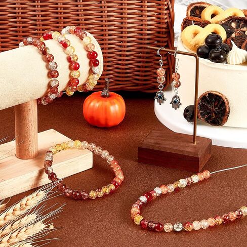 Taiyin 300 Pcs Crackle Glass Beads 8mm Bulk Fall Beads Glass Bracelet Beads 8mm Crackle Glass Beads for Jewelry Making Loose Round Beads 6 Styles for Christmas Tree Thanksgiving Craft(Bright Colors) in Saudi Arabia