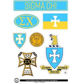 Fraternity Sigma Chi Sticker Sheets - Custom Designed Vinyl Fraternity Brand Focus Stickers with Officially Licensed Designs, Removable Adhesive, 7 Stickers per Sheet