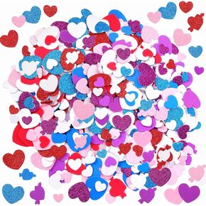600 Pieces Valentine's Day Foam Heart Stickers Colorful Glitter Heart Foam Stickers Self-Adhesive Heart Stickers for DIY Crafts Valentine's Day Wedding Home Decorations