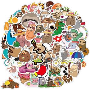 GEEHUA 100Pcs Cute Sloth Stickers, Lovely Animal Sloth Decals Waterproof Vinyl Colorful Sticker Slothes Aesthetic Decals Sloth Lovers Gifts for DIY Water Bottles Scrapbook Laptop Phone Art Decor