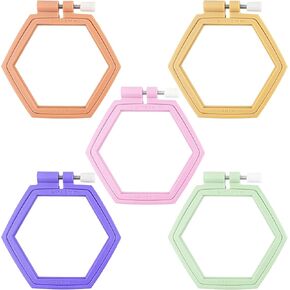 Framendino, 5 Pack Hexagon Embroidery Hoops Plastic Cross Stitch Loops Decorative Hoop Frame for DIY Sewing Hanging Ornaments Decor