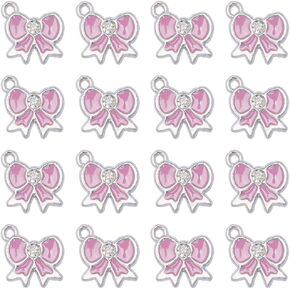 SUNNYCLUE 1 Box 30Pcs Bow Charms Bulk Bowknot Charm Romantic Pink Valentine Alloy Enamel Rhinestone Cute Bow Charm for Jewelry Making Charms Supplies DIY Crafting Necklace Bracelets Earring Beginners