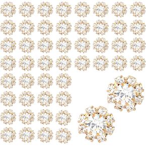 50Pcs 0.47in Rhinestone Silver Buttons 12mm Flatback Crystal Flower Buttons Rhinestone Buttons for DIY Jewelry Crafts Making Wedding Decoration Bridal Bouquet Invitation(Silver)