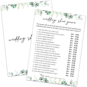 Wedding Shoe Game - Wedding Shower Games, Bridal Shower Games 30 Guests for Engagement Wedding Party, Bridal Games for Showers (Eucalyptus Botanical) -0008