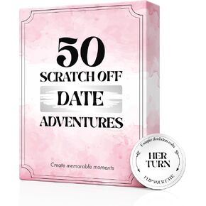 BLY Games 50 Scratch Off Date Adventures - Fun & Adventurous Date Night Box - Romantic Couples Gift - Unique Scratch Off Card Game (Red)