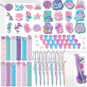 144 Pcs Mermaid Party Favors for Goodie Gift Bags Mermaid Theme Birthday Decorations Include Mini Notebooks Stickers Pens Stamps Goodie Bag Boys Girls Kids Ocean Party Classroom Prize Supplies