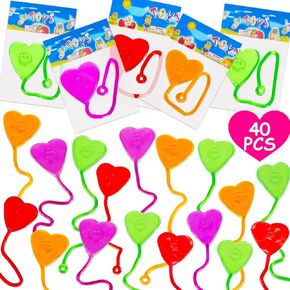 40 Pcs Valentine Exchange Gift Sticky Hands Heart for Kids Goodie Bag Stuffer Sensory Stretchy Treasure Box Classroom Prize Student Toys Bulk Pinata Fillers Valentine Day Treat Party Favor Supplies