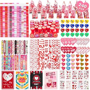 هدايا عيد الحب للأطفال ، و 240pcs فصول الدراسية قرطاسية مع البطاقة ، والقلم الرصاص ، والشرب ، وممحاة ، ومدفأة ، وسوار صفعة ، والطوابع ، وملصق الوشم ، و goodie bag stuffors for school party favors