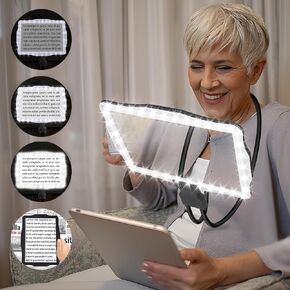 5X Hands Free Magnifying Glass with Light, Large Magnifying Glass for Reading, Full Book Page Magnifier Flexible Gooseneck Magnifier for Neck Wear Repair Sewing Low Vision Elderly