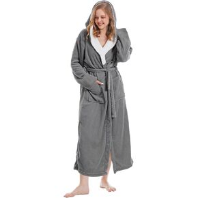 MissShorthair Women's Plush Hooded Robe - Long Fleece Bathrobe with Pockets, Soft and Cozy Loungewear Robe