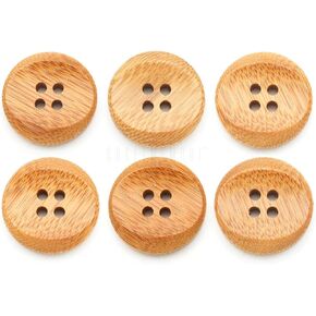 CRAFTMEMORE Bamboo Buttons 4 Holes Concave Wood Button for Garment Sewing DIY Crafts A52 (21mm, 12pcs)